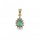 14K Gold Pear Shape Emerald and Diamond Pendant