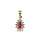14K Gold Pear Shape Ruby and Diamond Pendant