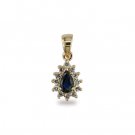 14K Gold Pear Shape Sapphire and Diamond Pendant