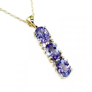 14K Gold Diamond and Three Stone Tanzanite Pendant