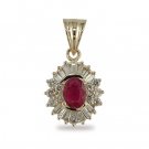 14K Gold Diamond and Oval Ruby Pendant
