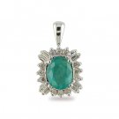 14K Gold Oval Emerald and Diamond Pendant