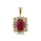 14K Gold Oval Ruby and Diamond Pendant