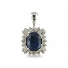 14K Gold Oval Sapphire and Diamond Pendant