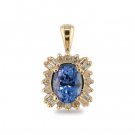 14K Gold Oval Tanzanite and Diamond Pendant