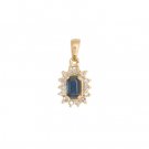 14K Gold Emerald Cut Sapphire and Diamond Pendant