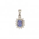 14K Gold Emerald Cut Tanzanite and Diamond Pendant