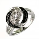 14K White Gold Diamond & Black Diamond Ring