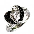 14K White Gold Diamond and Black Diamond Heart Ring