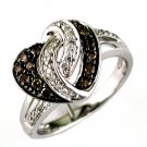 14K White Gold And Brown Diamond Heart Ring