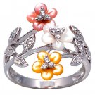 14K White Gold Diamond Ring With Multi-Color Mother of Pearl