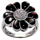 14K White Gold Diamond Ring With Black Mother of Pearl