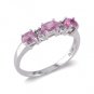 14K White Gold Three Stone Diamond and Pink Sapphire Ring