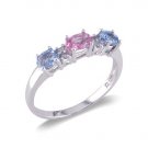 14K White Gold Three Stone Diamond and Multi-Color Gemstone Ring