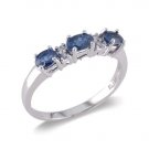 14K White Gold Three Stone Diamond and Sapphire Ring