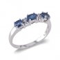 14K White Gold Three Stone Diamond and Sapphire Ring