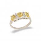 14K White Gold Three Stone Yellow Sapphire and Diamond Ring