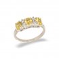 14K White Gold Three Stone Yellow Sapphire and Diamond Ring