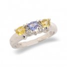 14K White Gold Trillion Cut Yellow Sapphire and Tanzanite and Diamond Ring