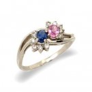 14K White Gold Diamond and Sapphire and Pink Sapphire Ring