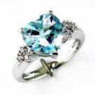 14K White Gold Diamond and Heart Shaped Blue topaz Ring