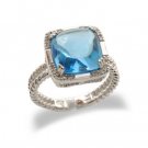 14K White Gold Blue Topaz and Diamond Ring