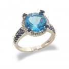 14K White Gold Sapphire and Blue Topaz and Diamond Ring