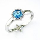 14K White Gold Diamond and Blue Topaz Ring