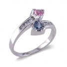 14K White Gold Diamond and Pink Sapphire and Tanzanite Ring
