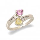 14K White Gold Diamond and Pink and Yellow Sapphire Ring