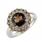14K White Gold Smoke Topaz Diamond and Brown Diamond Ring