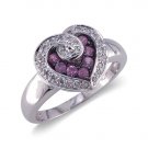 14K White Gold Heart Shaped Diamond and Pink Sapphire Ring