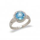 14K White Gold Diamond and Blue Topaz Ring