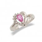 14K Gold Pink Sapphire and Diamond Heart Shaped Ring