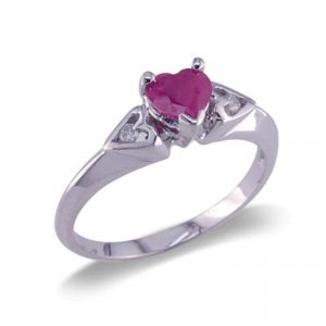 14K Gold Heart Ruby and Diamond Ring