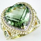 14K Yellow Gold Diamond and Green Amethyst Ring