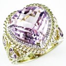 14k Yellow Gold Diamond and Amethyst Hearat  Ring