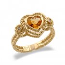 14K Yellow Gold Heart Shaped Citrine and Diamond Ring