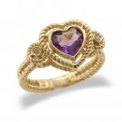 14K Yellow Gold Heart Shaped Amethyst and Diamond Ring