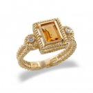 14K Yellow Gold Emerald Cut Citrine and Diamond Ring