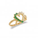 14K Yellow Gold Diamond and Emerald Heart Shaped Ring