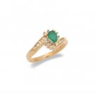 14K Yellow Gold Pear Shaped Emerald and Diamond Ring