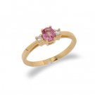 14K Yellow Gold Three Stone Diamond and Pink Sapphire Ring