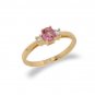 14K Yellow Gold Three Stone Diamond and Pink Sapphire Ring