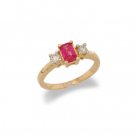 14K Gold Three Stone Ruby and Diamond Ring