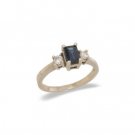 14K Gold Three Stone Sapphire and Diamond Ring
