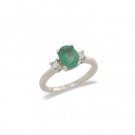 14K Gold Three Stone Emerald and Diamond Ring