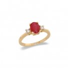 14K Gold Three Stone Ruby and Diamond Ring