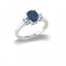 14K Gold Three Stone Sapphire and Diamond Ring