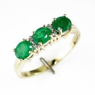 14K Gold Diamond and Three Stone Emerald Ring